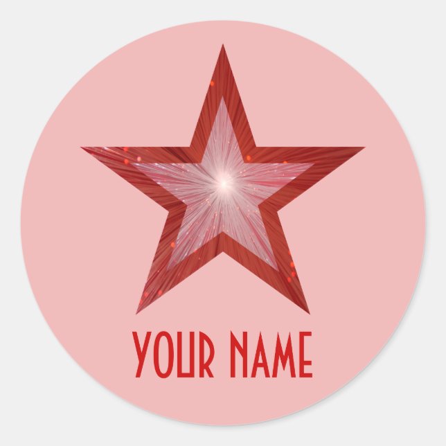 Roter Star "Name" Rundaufkleber hellrosa Runder Aufkleber (Vorderseite)