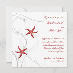 Roter Starfish mit Einladung zur Hochzeit von Silb