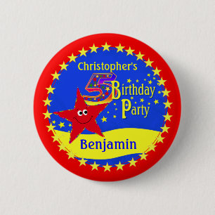 Roter Stern-5. Geburtstags-Party-Namen-Knopf Button