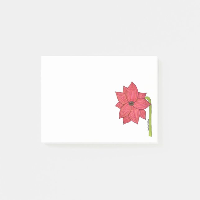 Roter Stern Blumen Post-it Klebezettel (Vorderseite)