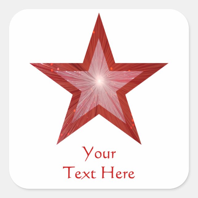 Roter Stern "Dein Text" viereckiger Aufkleber weiß (Vorderseite)