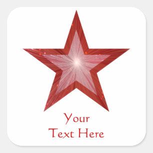 Roter Stern "Dein Text" viereckiger Aufkleber weiß
