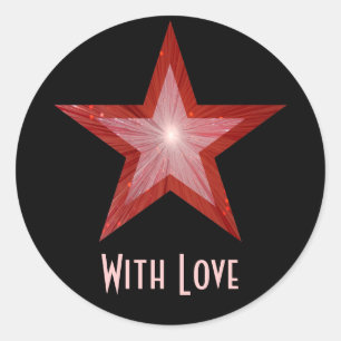 Roter Stern "Mit Liebe" Rundaufkleber schwarz Runder Aufkleber