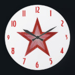 Roter Stern "nummeriert" Uhr rundes Weiß<br><div class="desc">Moderner Entwurf mit einem "glänzenden" Rot und Weiß spielt auf einem weißen Hintergrund die Hauptrolle. Wanduhr mit einem kundengerechten Entwurf, damit Sie mit Ihrem eigenen Text, Bildern und Ideen personifizieren. Merken Sie bitte geschaffen wird, dass dieses ein Druckbild ist, das unter Verwendung der ursprünglichen Fotografien und der digitalen Techniken, es...</div>