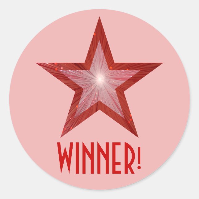 Roter Stern "WINNER" Rundaufkleber in hellrosa! Runder Aufkleber (Vorderseite)