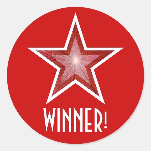 Roter Stern "WINNER" runder Aufkleber rot! (Vorderseite)