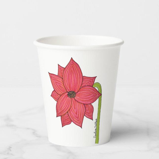 Roter Sternenblume Pappbecher (Vorderseite)
