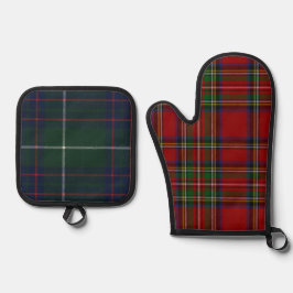 Roter Stewart-Karo-Tartan für Weihnachten Ofenhandschuh & Topflappen-Set