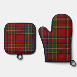 Roter Stewart Karo-Tartan für Weihnachten Ofenhandschuh & Topflappen-Set