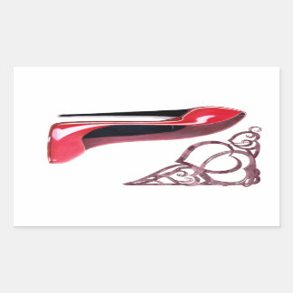 Roter Stilett-Schuh-Kunst-und Herz-Wirbel Rechteckiger Aufkleber
