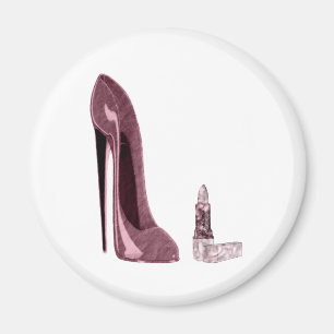 Roter Stilett-Schuh und Lippenstift Magnet