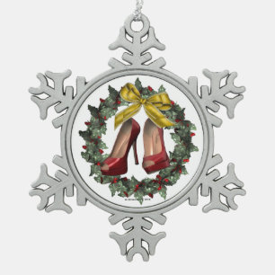 Roter Stiletto Schuhpfeffer Schneeflocken Zinn-Ornament
