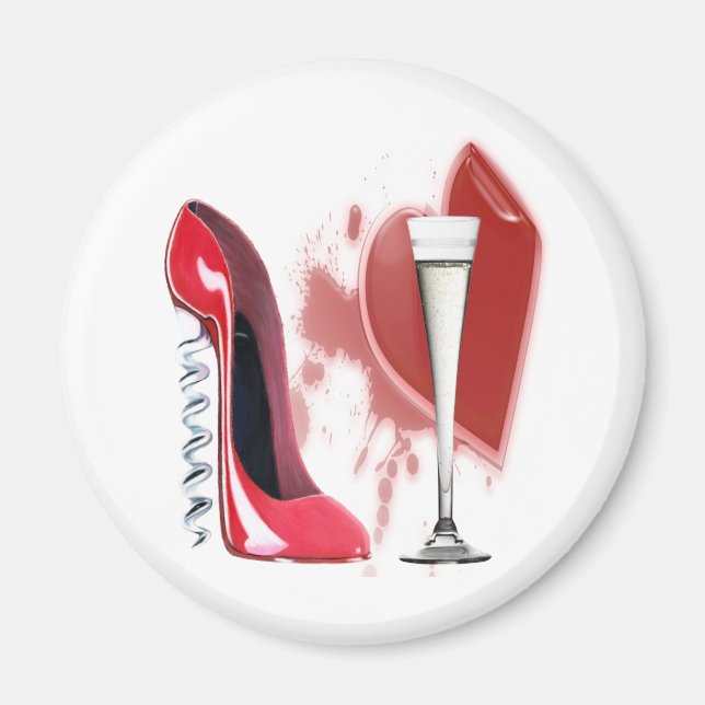 Roter Stiletto Shoe, Champagne und Herz Magnet (Vorne)