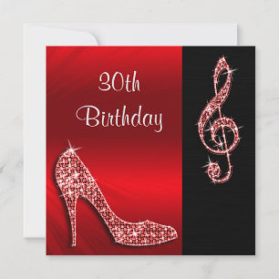 Roter Stiletto & Treble Cleft 30. Geburtstag Einladung