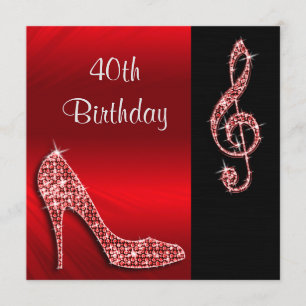 Roter Stiletto & Treble Cleft 40. Geburtstag Einladung