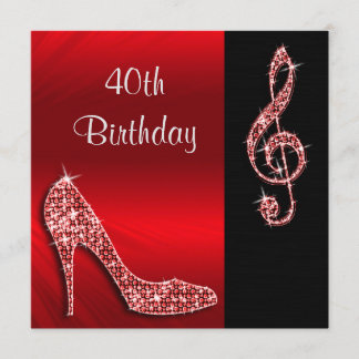 Roter Stiletto & Treble Cleft 40. Geburtstag Einladung