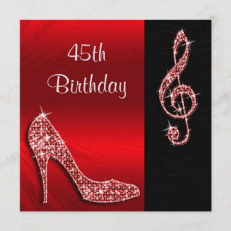 Roter Stiletto & Treble Cleft 45. Geburtstag Einladung
