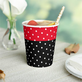 Roter Streifen auf Schwarz-weißen Polka-Punkten Pappbecher