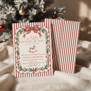Roter Streifen Kleine Baby Dusche Weihnachten Einladung