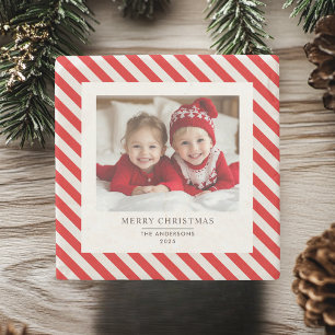 "Roter Streifen mit Foto Frohe Weihnachten und Nam Steinuntersetzer