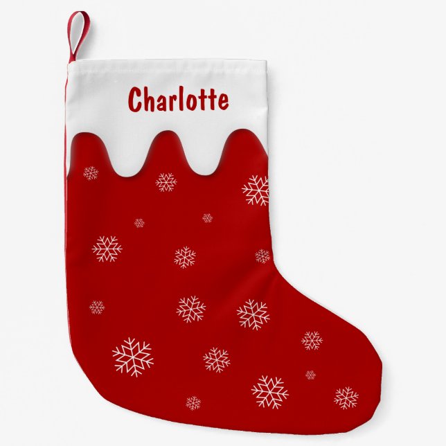 Roter Strumpf mit Schneeflocken Weihnachten Strump Kleiner Weihnachtsstrumpf (Vorderseite)