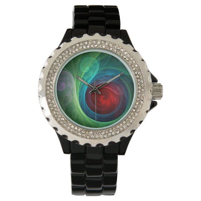 Roter Sturm Floral Modernes Abstraktes Kunstfarbmu Armbanduhr (Vorderseite)