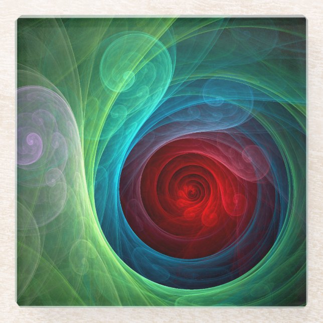 Roter Sturm Floral Modernes Abstraktes Kunstfarbmu Glasuntersetzer (Vorderseite)