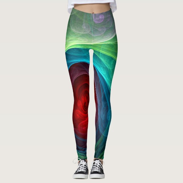 Roter Sturm Floral Modernes Abstraktes Kunstfarbmu Leggings (Vorderseite)
