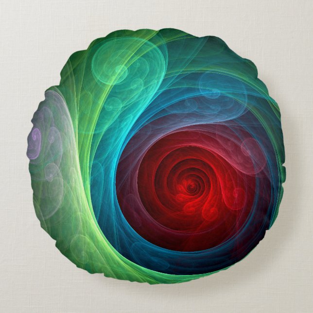 Roter Sturm Floral Modernes Abstraktes Kunstfarbmu Rundes Kissen (Vorderseite)