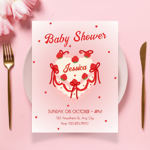 Roter süßer Herz-Torte Baby-Party Einladung