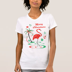 Roter T - Shirt der Weihnachtsflamingo-frohen