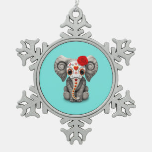 Roter Tag des toten Elefanten Schneeflocken Zinn-Ornament