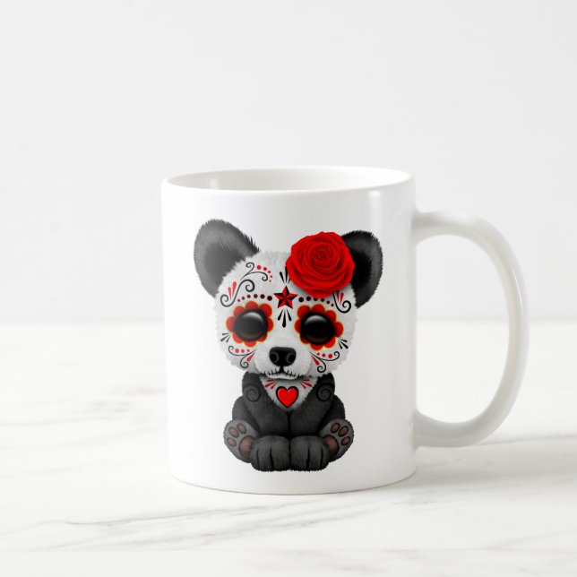 Roter Tag des toten Zuckerschädel-Panda-Bären Kaffeetasse (Rechts)