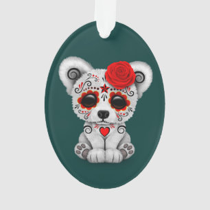 Roter Tag des toter Zuckerschädel-Bärn-aquamarin Ornament
