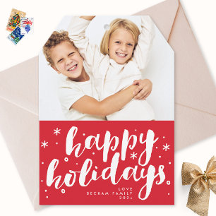 Roter Tag-Foto des White Retro Happy Holidays Feiertagskarte