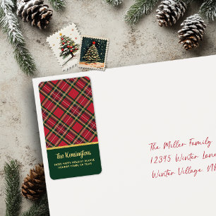 Roter Tartan Gold Schriftzug Feiertags-Rücksendead Adressaufkleber