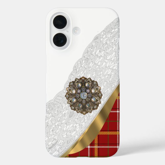 Roter Tartan kariert und Spitze Case-Mate iPhone Hülle (Rückseite)