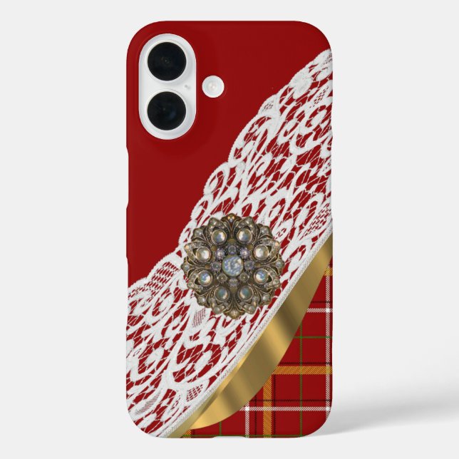 Roter Tartan kariert und Spitze Case-Mate iPhone Hülle (Rückseite)