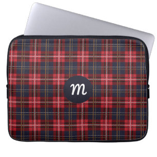 Roter Tartan Karierter Mit Monogramm Laptop-Sieb Laptopschutzhülle