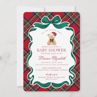 Roter Tartan Karo Weihnachtsbär Baby Shower Einladung