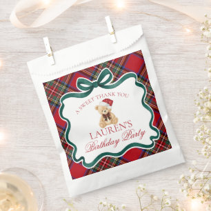 Roter Tartan Karo Weihnachtsbär Geburtstagsdessert Geschenktütchen