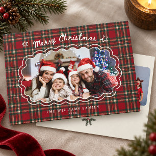 Roter Tartan Karo Weihnachtsfoto mit geschwungener Feiertagskarte