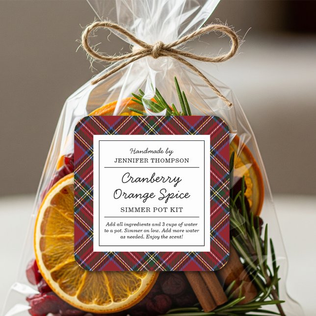 Roter Tartan Urlaubssimmer Pot Quadratischer Aufkleber (Von Creator hochgeladen)