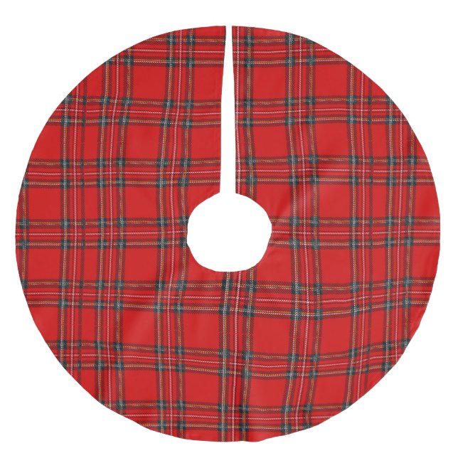 Roter Tartan - Weihnachtsbaum-Rock Polyester Weihnachtsbaumdecke (Vorderseite)