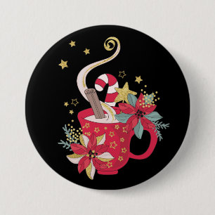 Roter Teacup Zimt Sticks Poinsettias, Gold Stars Button