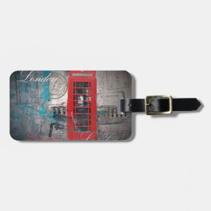 roter Telefon-Stand Pass-Briefmarken Londons Gepäckanhänger