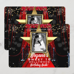 Roter Teppich Hollywood Gold Stars Foto Party Einladung