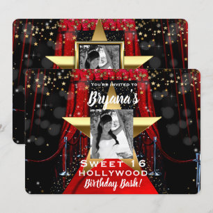 Roter-Teppich Hollywood Gold Stars Foto-Party Einladung
