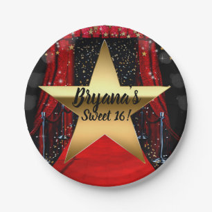 Roter Teppich Hollywood Gold Stars Geburtstagsfeie Pappteller
