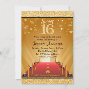 Roter Teppich Hollywood Star Gold Sweet 16 Geburts Einladung